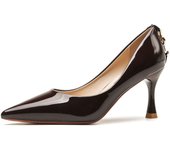 Zapatos de mujer, hebilla de tacón, metal, espejo, punta puntiaguda, charol, tacones altos, zapatos sencillos, boca baja, PU
