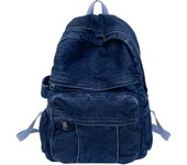 Bolsos para mujer - Mochila Urbana Chic de Denim, Lavado Vintage, Cierre Cremallera, Azul Claro/Azul