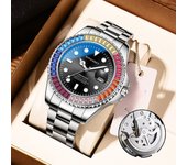 【Un clásico italiano】Reloj Hombre Automático Cuarzo - 30M Resistente al Agua | Esfera Multicolor Luminosa | Calendario Perpetuo | Correa Acero Inoxidable con Cierre Mariposa | Cristal Mineral Antiarrañazos | Diseño Moderno para Deporte y Oficina
