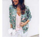 Women Elegant Zipper Bomber Jacket Spring Autumn Floral Printed Jackets Office Wear Slim Office Coat Retro Outwear