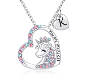 Fashion Initial Letter Unicorn Necklace You Are Magical Horse Pendant Necklaces For Girls Birthday Gifts