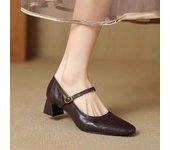 Soft  Red  Heels  Spring Autumn New French Style Chunky Heel Mary Jane Women's Single Shoes