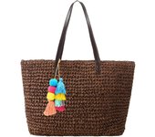 Women Large Straw Beach Bags Woven Tote Purse Handmade Weaving Shoulder Pompom Bag Handbag
