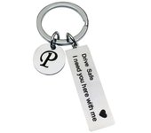 Drive Safe Keychains A-Z Initials Letters Men Women Stainless Steel Key Chain Birthday Chritsmas Father's Day Gifts Jewelry