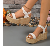Nuevo estilo de verano, sandalias cómodas a la moda con plataforma y cuña, zapatos de tacón elegantes de gamuza Beige para mujer