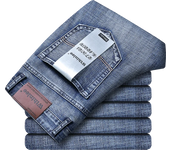 Men's casual straight leg elastic jeans, fashionable and classic, blue and black work denim pants, men's brand clothing