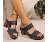 Retro Hollow Out Thick-Heeled Sandals Women Summer Lightweight High Heels Slippers Woman Plus Size Outdoor Platform Sandles 43