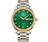 OLEVS Men's Watches Shiny DIamond Threaded Dial Original Quartz Wrist Watch for Man Waterproof Luminous Reloj Date Week Trend
