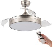 M Ledme - Ventilador de Techo con luz Led Messe 72W Blanco, Mando a Distancia, Bajo consumo, motor DC, 6 velocidades, Silencioso ,4 Aspas desplegables, función verano-invierno, temporizador