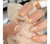 Set De 24 Uñas Postizas Cortas Estilo Francés Arte De Uñas Artísticas Para Manicura Extensión De Uñas Con Diseño