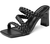 Braided Strap High Heels, Fashion Square Open Toe Slip On Block Heeled Sandals, All-Match Wedding Party Dress Shoes
