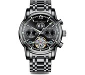 Boda berenjena nuevo impermeable multifunción reloj mecánico automático para hombres reloj luminoso hueco calendario de acero inoxidable para hombres con