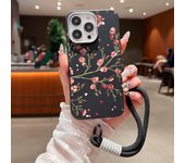 Leather Texture Soft TPU Lanyard Case For iPhone 16 15 Pro Max 14 Plus 13 12 Pro Max 11 Small Flowers Printed Rope Phone Cover