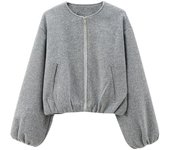 Fashion Autumn-Winter Soft Long Sleeve Bomber Jacket with Round Neck for Women