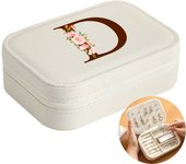 Initial Floral Letter Jewelry Box Jewelry Storage Box Portable Zipper Jewelry Box Pu Leather Ring Earrings Necklace Storage Box