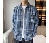 Men's long sleeved shirt, spring autumn checkered top, business and casual lapel