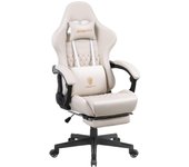 Silla para Juegos Ajustable Silla de Oficina para PC con reposapiés, Silla para Juegos con Soporte Lumbar de Masaje, Silla ergonómica para Juegos de PU con reposacabezas (Negro)
