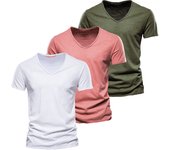 AIOPESON 3 juegos de camisetas masculinas 100% algodón diseño de moda camisetas masculinas sólidas camiseta de verano de cuello