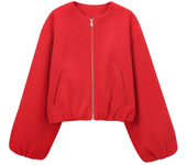 Spring women red zipper bomber jacket soft short jacket women long sleeve women sports jacket coat