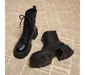 Nueva cremallera lateral con cordones botas cortas de cuero versátiles cabeza redonda muffin fondo grueso explosión