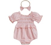 Pudcoco Infant Newborn Baby Girls Summer Romper Short Sleeve Off Shoulder Ruched Jumpsuit with Headband 0-18M