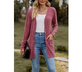 Women's long sleeved knitted jacket, solid color, with polished headband, suitable for autumn