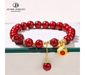 JD Natural Cinnabar Real Bead Bracelets Women Men Change Lucky Wealth Protection Hand String Pixiu Carved Vintage Bangles Gift
