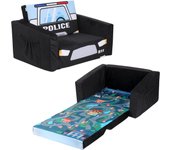 Sillón Infantil Sofá Cama 2 en 1, Sofá Infantil para niños, cojín para Asiento de bebé, Silla de pijamada, Silla Plegable (Negro/Coche de policía)