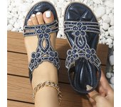 Sandalias Huecas De Diamantes De Imitación Con Fondo Plano Para Mujer, Zapatos Cómodos Para Mujer