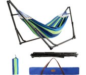 Hamaca con Soporte Plegable para Jardín Patio Trasero Playa Mochileros, Multicolor,255cm,Carga MAX 120kg