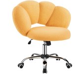 Silla de Escritorio Silla de Oficina Ergonómica sin Brazos Tapizada Blanca con Ruedas Giratorias Respaldo Diseño Nube en Tejido Bouclé Altura Ajustable