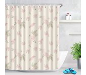 Pink Tulip Flower Plant Shower Bathroom Polyester Waterproof Decorative Curtain with Hooks