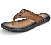 Mens Leather Sandals Indoor and Outdoor Beach Walking Flip Flops