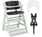 Set de Tronas de Bebé Evolutiva con Bandeja y Cojín de 2 Piezas | Trona de Madera Regulable | Silla Alta para Niños desde 6 Meses con Accesorios