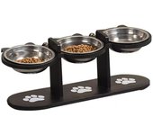 Pet Supplies Wooden Rack Elevated Cat Dog Bowl 3 in 1 Stainless Steel Pet Food Feeder 15 Degree Tilt Pet Water Bowl Puppy