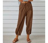 Loose linen and cotton pants buttons for women, wide leg trousers with nine stitches, high waist, novelty