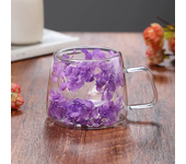 Taza de café de 200 ml con aislamiento térmico de vidrio transparente con asa Taza de leche de jugo de alta temperatura estilo flores secas de doble pared