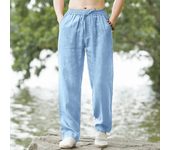 Pantalones de playa para hombre, ropa de calle de algodón y lino, pantalones de chándal casuales, pantalones largos sueltos de v