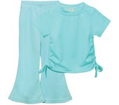 2024 Summer New Short sleeved for Girls Korean Fashion Children's Clothing T-shirt Flare Pants Two piece Set