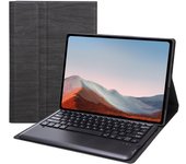 SF109 Tree Texture Bluetooth Keyboard Leather Case For Microsoft Surface Pro 4 / 5 / 6 / 7(Black + Black)