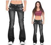 Women Washed Jeans Flare Pants Denim Mid Waist Slim Fit Pockets Button Solid Colour Vintage Full Length Casual Denims Trousers