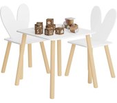 Mesa y Sillas Infantiles, Mesa para Niños con 2 Sillas, Respaldo en Forma de Conejos, Mesa Infantil con Sillas para Jardin Infancia y Habitación Infantil, Patas de Madera Maciza, Blanco