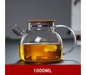 Tetera de cristal transparente  de 1/1,8 L, tetera Puer para el hogar y la cocina con tapa de madera, tetera, juego de té, vajilla de café y té