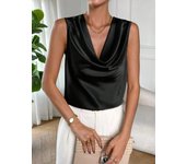 Women's satin sleeveless top, V-shaped camisole collar shirt with layered pleats, elegant casual clothing