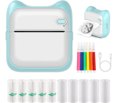 Mini Impresora, Impresora Térmica Portátil, Impresora de Bolsillo sin Tinta con 10 rollos de papel y 5 bolígrafos de color