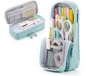 2 Layer Standing Pencil Case Cell Phone Support Stand Up Fold Down 3C Bag Double Pen Holder with Zipper, Office School Desk Stationery Organizer