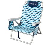 playa plegable y reclinable 5 posiciones, Silla portátil plegable 55x67,5x86cm, Incluye cojín, 1 bolsillo, 1 bolsa con cremallera y topes antivuelco, Sillas de playa