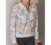 Chaqueta Bomber elegante con cremallera para mujer, chaqueta con estampado Floral, ropa de oficina, abrigo ajustado Retro