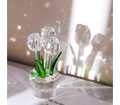 Romantic Crystal Tulip Sculpture Colorful Reflect Tulip Bouquet Ornaments Handmade Small Desktop Floral Decorations