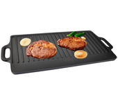 X-Large Non-Stick Cast Iron Reversible Griddle Plate Pan Double Sided for BBQ & Hob Cooking with Non-Stick Ridged and Flat Surfaces and Drip